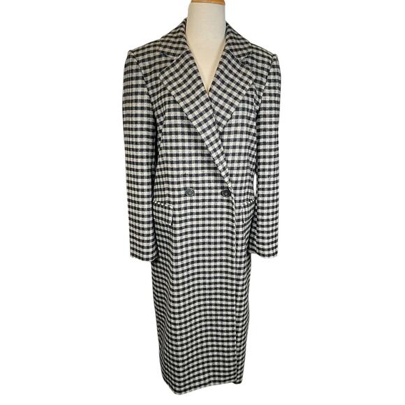 Something Navy Gray & Blue Plaid Wool Blend Trench Coat – Size Small (NWT) - Picture 1 of 10